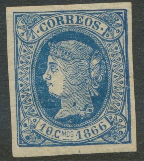 SPANISH WEST INDIES 1866 Queen Isabella II Year 1866, 10 C Blue Variety