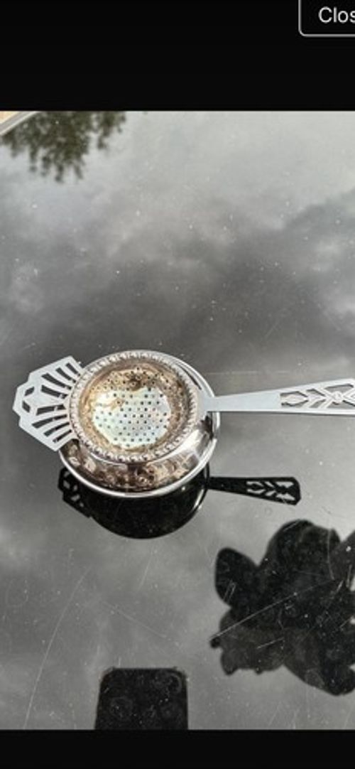 Silver Plate Tea Strainer with Stand and Drip Bowl, Made in England