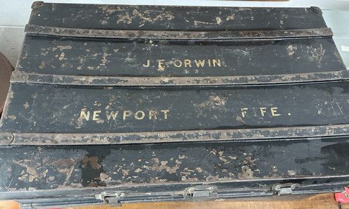 Antique Naval Military Metal Steamer Trunk Chest by J L & Co Bar Latch Locking