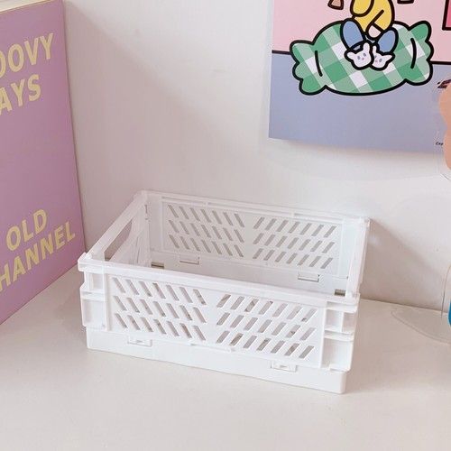UK Folding Collapsible Storage Crates Plastic Basket Stacking Kitchen Desk Boxes