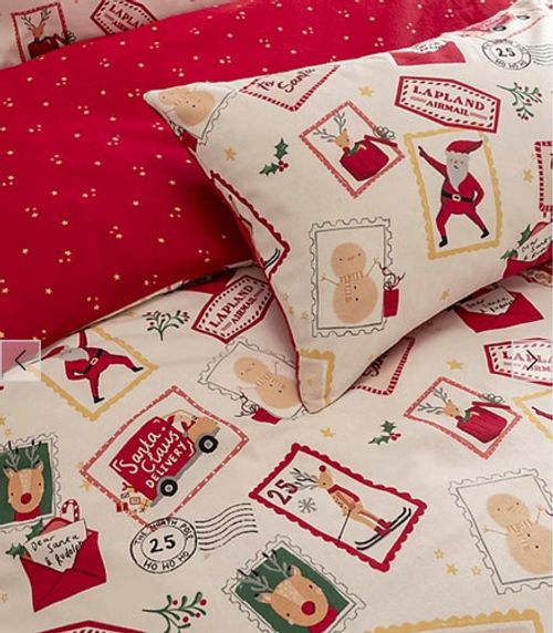 Santa Claus Postcard Print Christmas Bedding Set Double Red & White Bedroom
