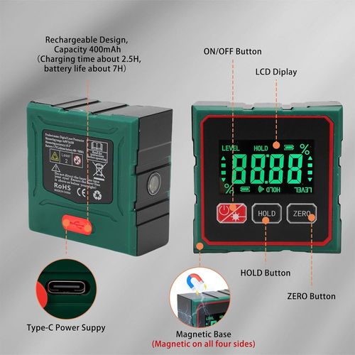 Magnetic Digital Angle Finder &Electronic Laser Digital Spirit Level LCD Display — image 8