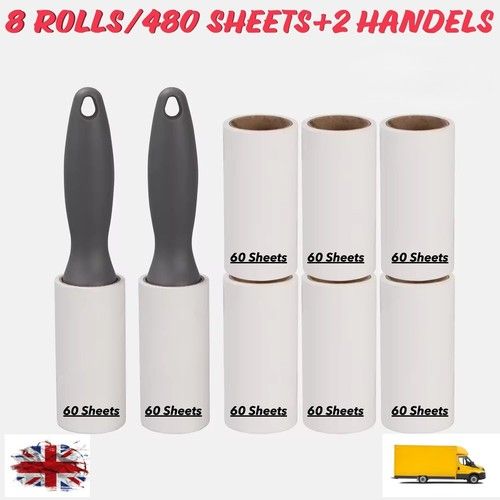 1-10X Lint Roller with 2 Handles For Clothes Pet Hair Remover Sticky Refills,