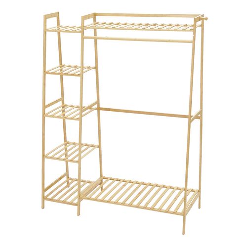 Large Bamboo Open Wardrobe Closet Hanging Clothes Rail Garment Rack W/Top Shelf — image 11
