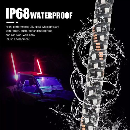2Pcs 1FT LED Whip Lights Antenna Flag Pole Quick Release Base for ATV UTV RGB — image 8