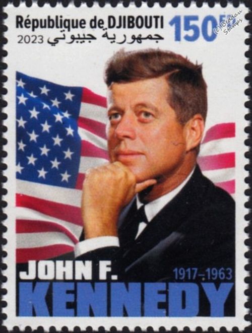 JFK - President JOHN F. KENNEDY & USA Flag Stamp (2023 Djibouti)