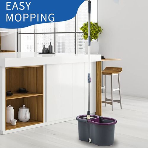 GREY MOP BUCKET SET MICROFIBER WITH 4 MOP HEADS SPACE SAVING NEW 360 FLOOR SPIN  — image 8