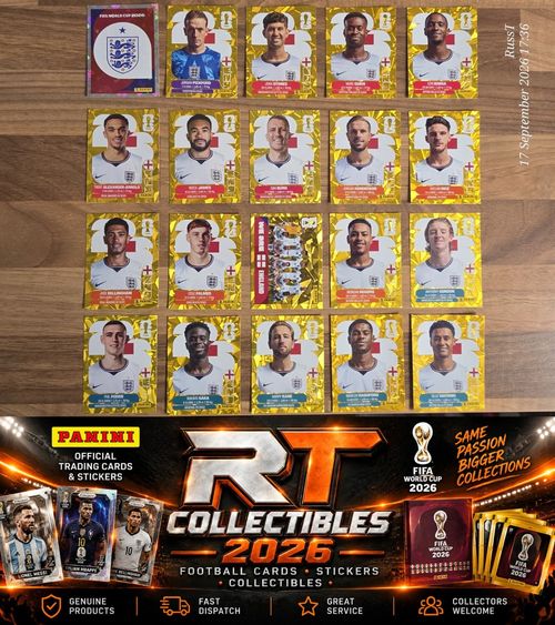2026 Panini World Cup ENGLAND Full Team Gold Crumple Stickers Jude Bellingham — image 1