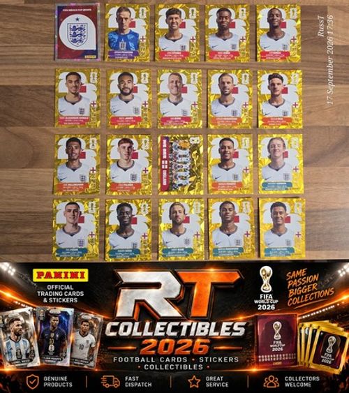 2026 Panini World Cup ENGLAND Full Team Gold Crumple Stickers Jude Bellingham