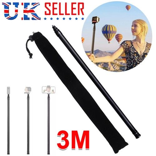 3M Adjustable Light Weight Carbon Fiber Invisible Selfie Stick Long For Insta360