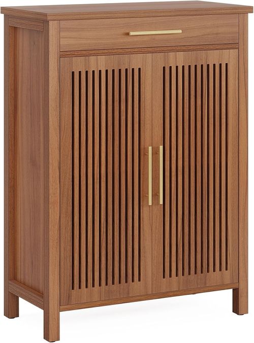 Modern 5-Tier Narrow Shoe Cabinet with Louvered Doors and Drawer for Entryway — image 9
