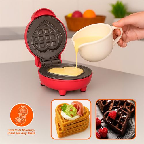 Heart Shaped Waffle Maker - Red - Non Stick Quick Heat Mini Waffle Maker — image 5