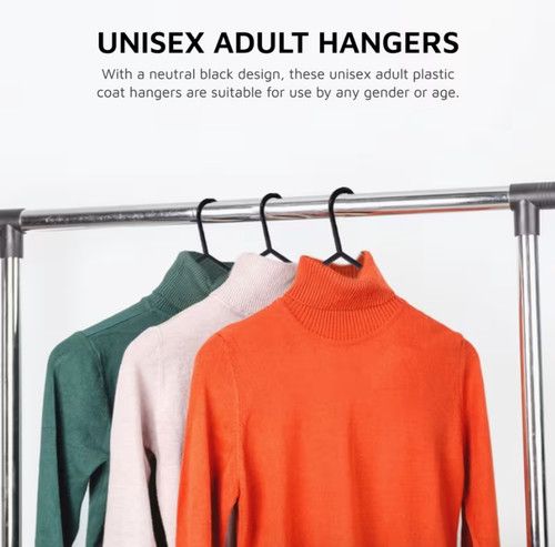 10x Black Plastic Clothes Hangers Adult Coat Hangers Trouser Bar Space Saving
