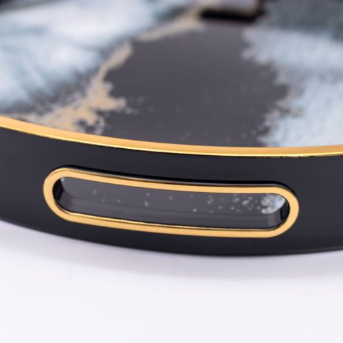 Round Black Agate Theme Serving Drinks Candle Display Decor Coffee Table Tray — image 3