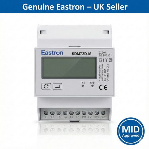 Eastron SDM72D-M MID 3-Phase Energy Meter • LCD • Modbus RS485 • UK Stock