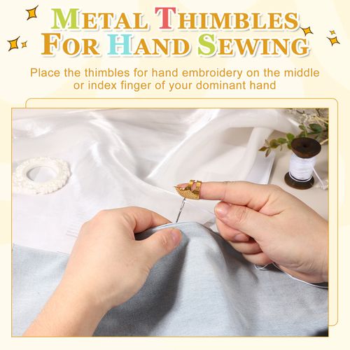 Sewing Thimble, 4 Pcs Metal Thimbles Adjustable for Hand Sewing, Dark Silver — image 5