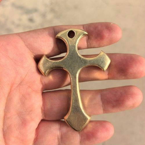 Unpolished - Brass Solid Cross Pendant EDC Tool - Surface not polished — image 3