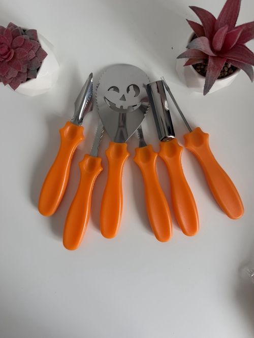 Halloween Pumpkin Tool /Carving Kit  Set of 6, Orange Handles, — image 2