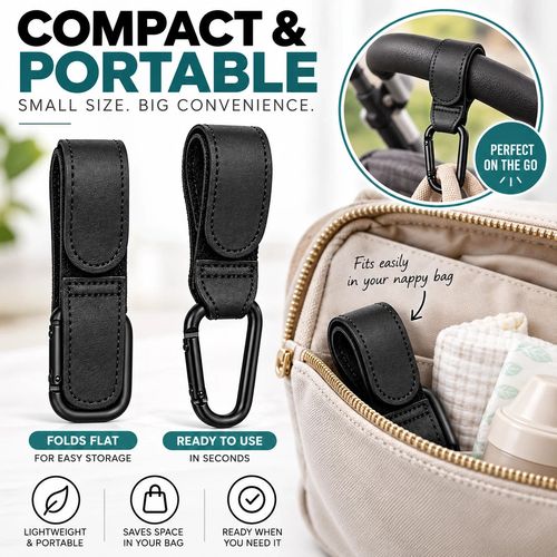 2x Leather Buggy Clips Pram Hooks For Bags Baby Pushchair Clips Stroller Hooks. — image 7