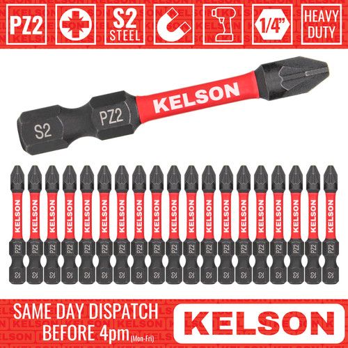 20 x PZ2 50mm Impact Screwdriver Bits Pozi 2 Magnetic 1/4" Universal KELSON