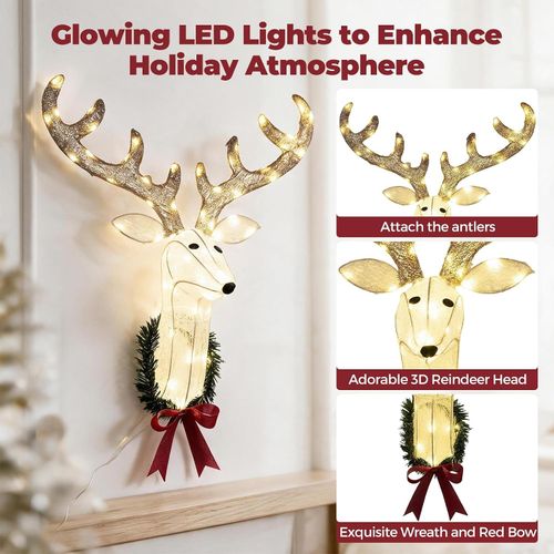 32"/81 Cm Lighted Christmas Wall Decor Reindeer Head — image 3