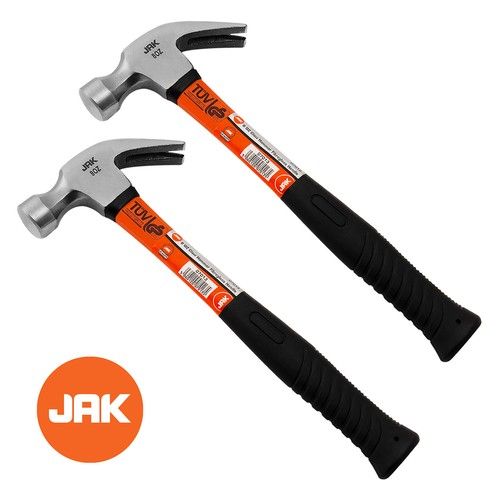 2 X JAK 8oz Claw Steel Hammer Fibreglass Shaft Nail Remover DIY Carpenter Tool