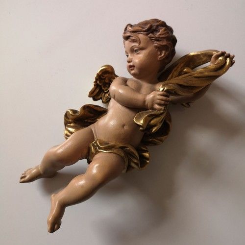 Anri Gold Wooden Hand Carved Italian Angel Cherub Figurine Cherub Wall Hanging