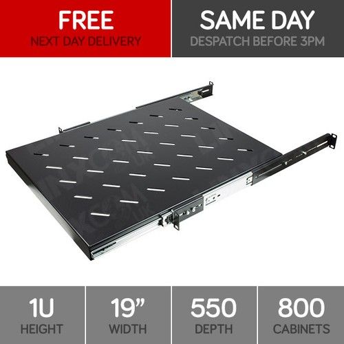 1U Sliding Shelf 550mm Deep Vented for 19inch Rack Cabinet Adjustable Telescopic