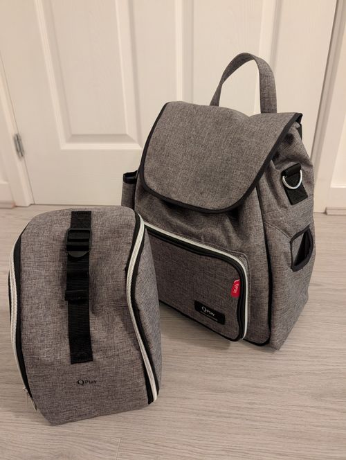 Qplay Grey Backpack Baby Changing Bag, Solid Pattern, Insulated Bottle Pocket — image 2