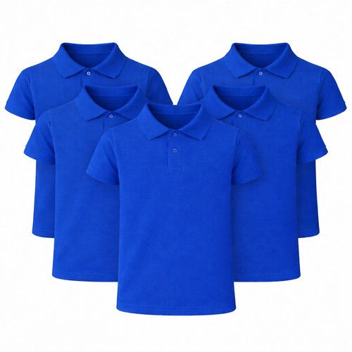 Pack of 5 Kids Polo Shirts Boys Girls Unisex School Uniform Plain PE T-Shirts