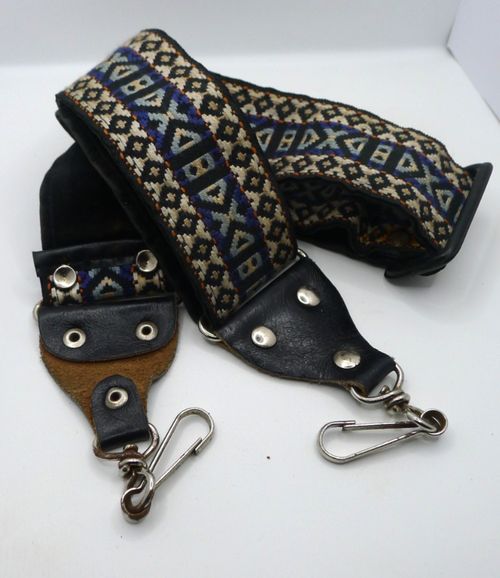 Vintage Retro Boho Hippy Adjustable Blue Woven Pattern Camera Strap Leather Ends — image 1