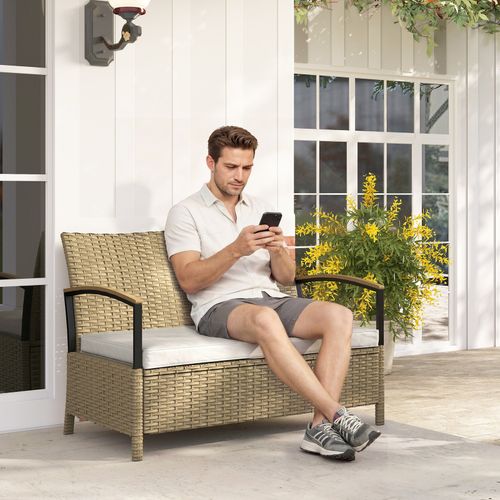 Outsunny 125L Garden Storage Bench, 2 Seater PE Rattan Outdoor Bench — image 9