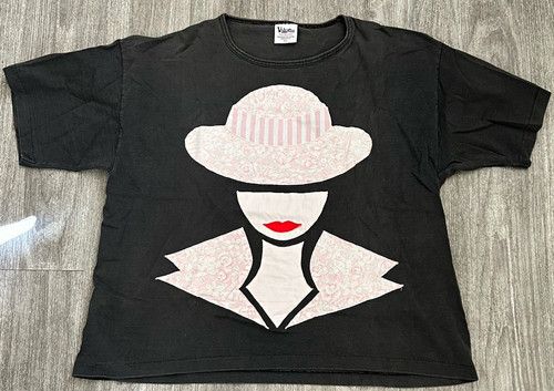 Vintage 90s Avant Garde Pop Art Applique T Shirt XL Volunteer Knit USA Made 