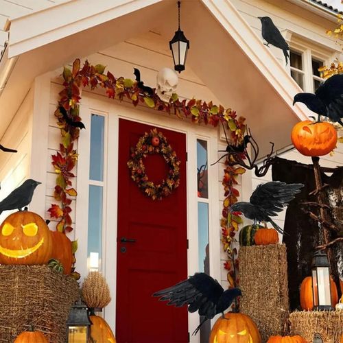 5Pack Halloween Crow Decorations Handmade Realistic Black Feathered Lifesize Fly — image 6