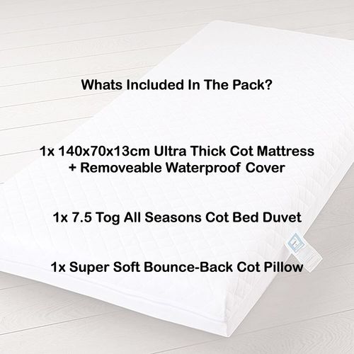 Baby Toddler Cot Bed Mattress 140x70x13cm + Free Cot Duvet & Pillow Bedding Set — image 3