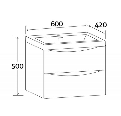 600mm White Gloss Wall Hung Bathroom Vanity Unit with Basin & Soft Close Drawers — image 7