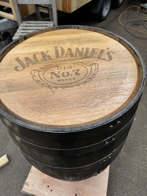 Refurbished Branded Oak Whiskey Barrel, Any Logo, Any Text. Bar, Cave, Patio.