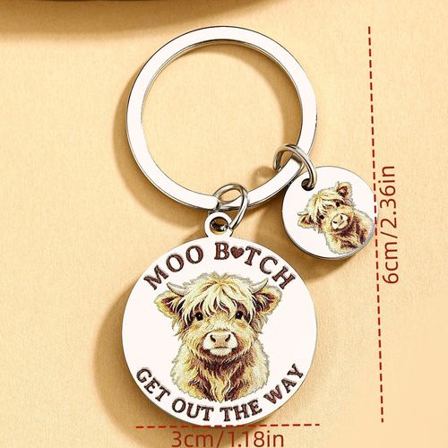 Gift Keychain  Highland Cow Moo Bitch Keychain Stainless Steel Funny Gift — image 2
