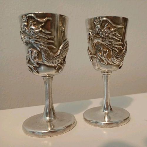 A Pair Of 19th Century Chinese Export Solid Silver Goblets By Luen Wo Shanghai — image 8