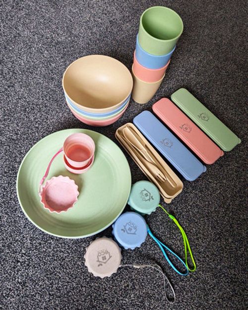 eco viable Wheat Straw Mixed Set 36pc Plate Bowl Cup Fork Spoon Microwave Safe
