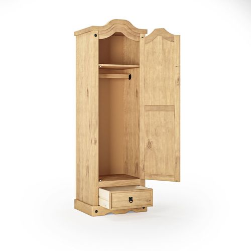 Corona Wardrobe 1 Door 1 Drawer Arch Top Robe Mexican Solid Pine — image 3