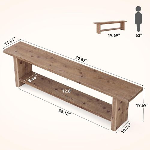 70.87” Farmhouse Solid Wood Entryway Bench with Shoe Storage Shelf for Hallway — image 2