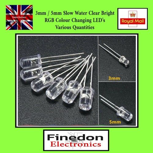 3mm 5mm Bright Water Clear Slow Colour Changing RGB LED 1/5/10/20/50 LEDs