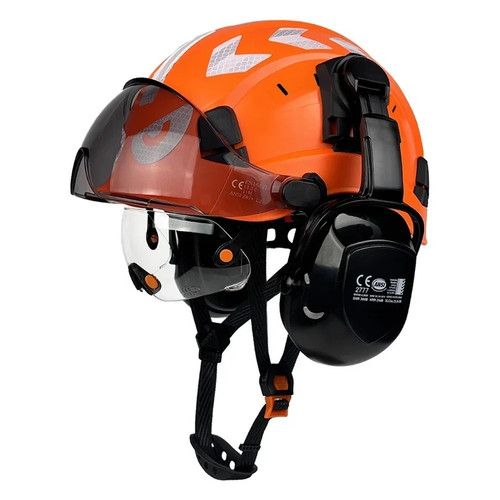Construction Safety Helmet with Visor Built In Goggle Earmuffs Hard Head Hat Cap