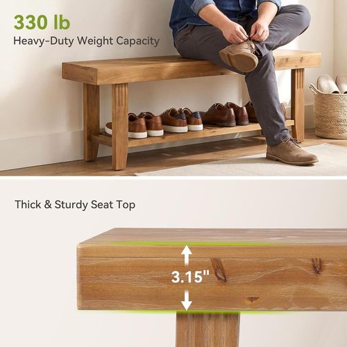 63" Modern Solid Wood Entryway Bench with Slatted Shoe Storage Shelf for Hallway — image 6