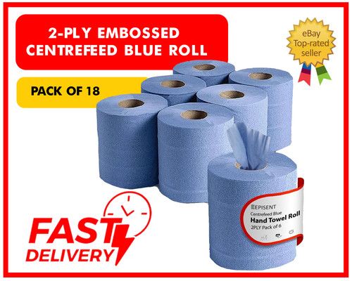 Blue Centrefeed Rolls 2-Ply Multipack Pack, 110m Embossed Industrial Wiper UK