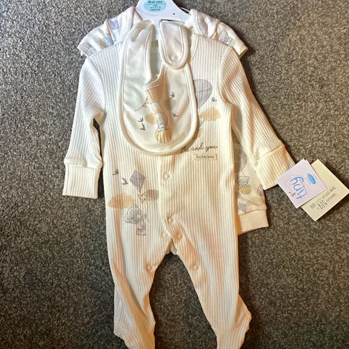 Tiny Tatty Teddy 3pc Cotton Ribbed Footed Outfit Set Bodysuit Trousers Bib