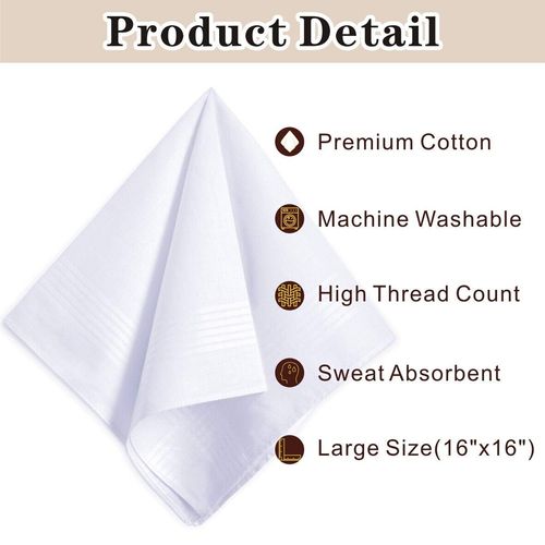 12PCS Mens Large White Square Handkerchief Soft Cotton Hankies Hankerchiefs AA — image 7