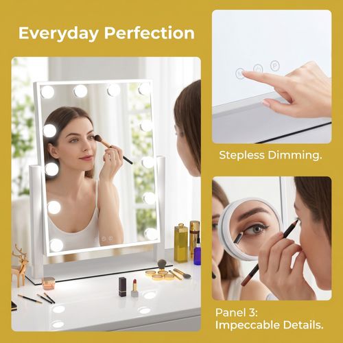 Rotatable Hollywood Vanity Mirror Dimmable LED Lights Vanity Makeup Mirror — image 6