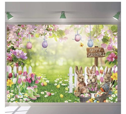 Easter Bunny Eggs Spring Garden vinyl Reusable Backdrop/Background 8x6ft — image 4